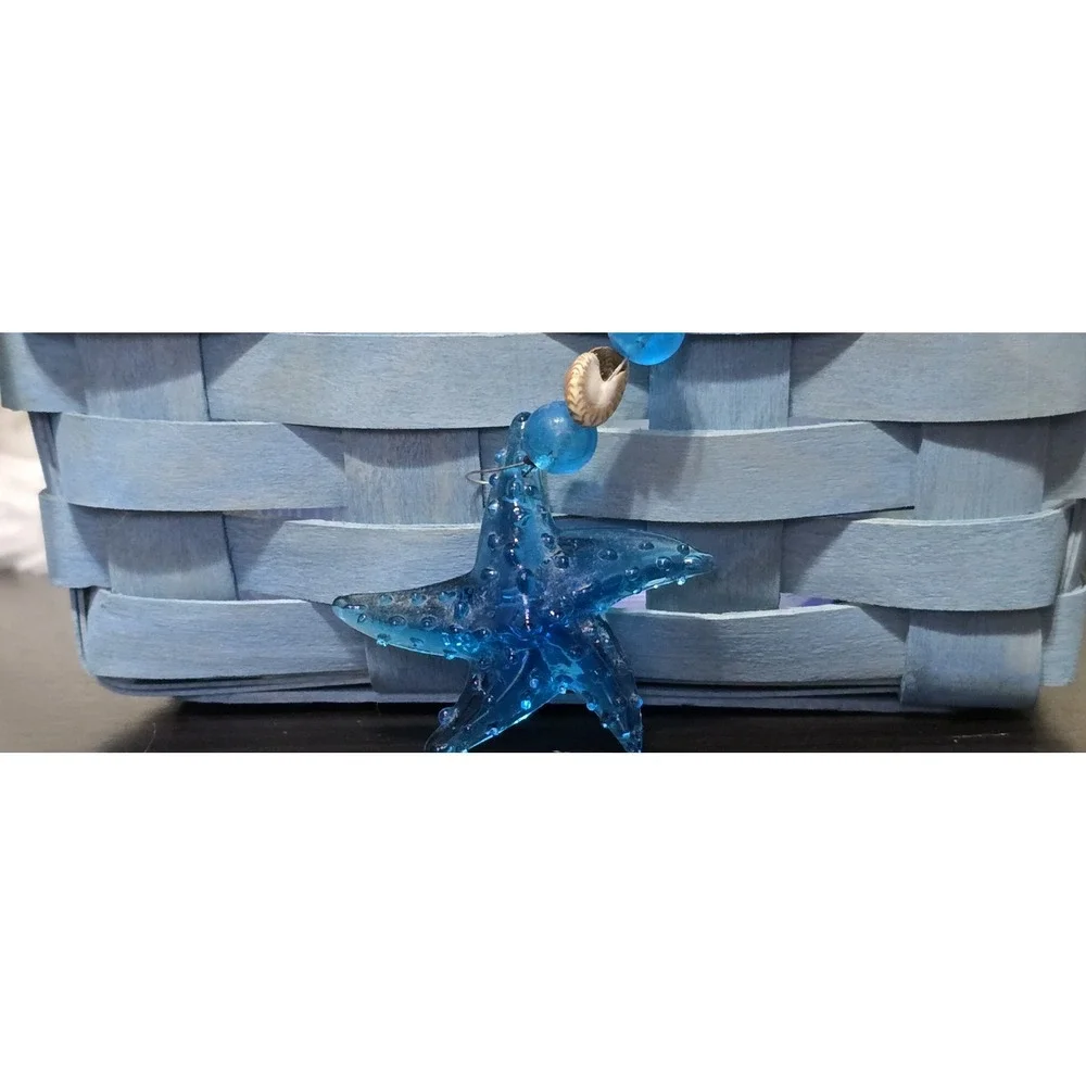 Rare Tea Basket‎ w/ Leather Handles 2006 Longaberger Nautical Starfish Sea Beach
